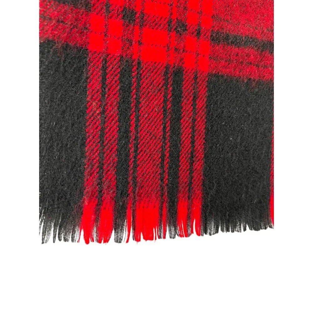 Polo By Ralph Lauren Scarf Red Black Plaid Cashmere Fringe Edges Pony Logo USA